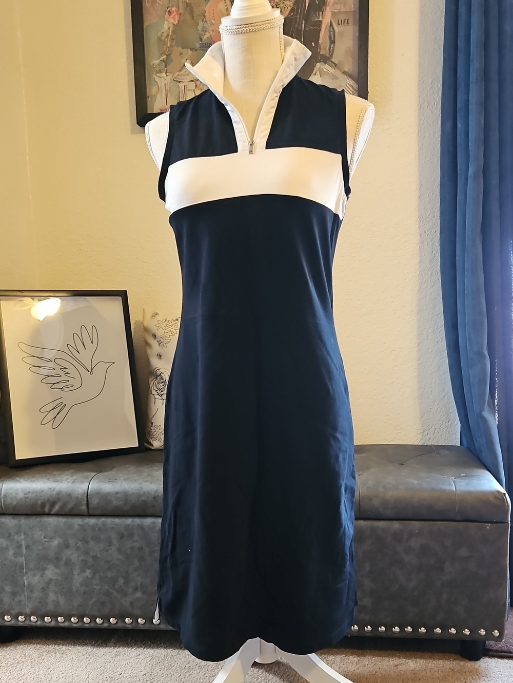 Ralph Lauren Navy and White Sleeveless Polo Midi Dress